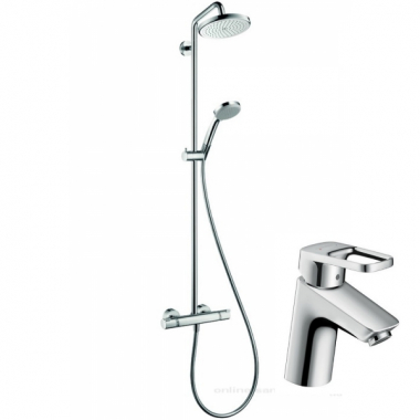 Душевая система Hansgrohe Croma 220 Showerpipe 27185000 + Смеситель для раковины Hansgrohe Logis Loop 70 71150000