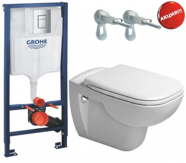 Инсталляция Grohe 38772001 + Унитаз подвесной Duravit D-code с крышкой с доводчиком