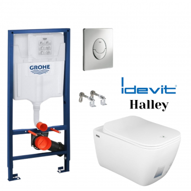 Набор унитаз IDEVIT Halley подвесной унитаз c сиденьем US Slow Close SETK3204-2616-001-1-6000 + Инсталяция Grohe Rapid SL 38721001