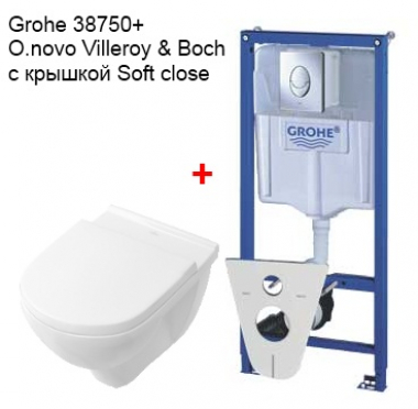 Унитаз подвесной O.Novo Villeroy&Boch сидение с доводчиком (Soft Close) + Инсталляция Grohe 38750001