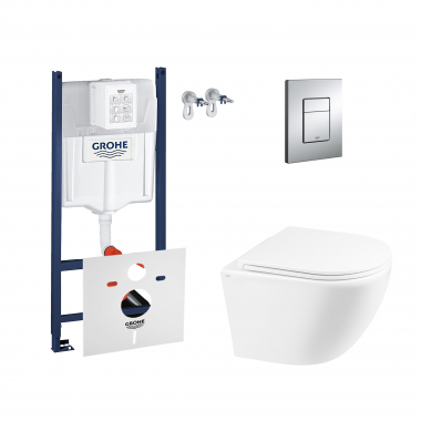 Набор инсталляция 4 в 1 Grohe Rapid SL 3884000G + унитаз с сиденьем Qtap Robin QT1333046ENRW